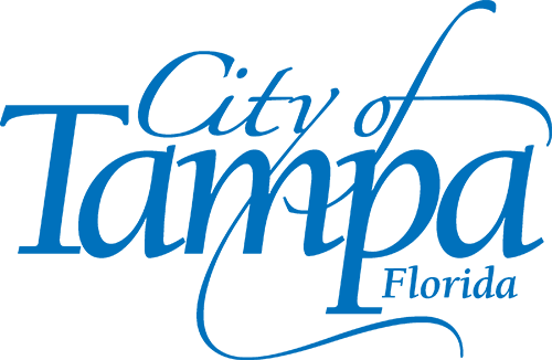 City of Tampa, Florida logo with the words “City of Tampa” in stylized blue script and “Florida” beneath it on a light background.